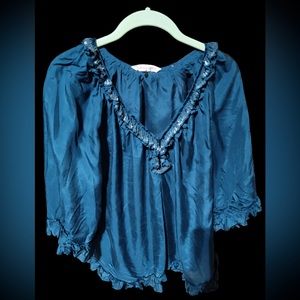 REBECCA TAYLOR Fringe Sheer Silk Blouse~ Green~Size 4~Pre-Owned